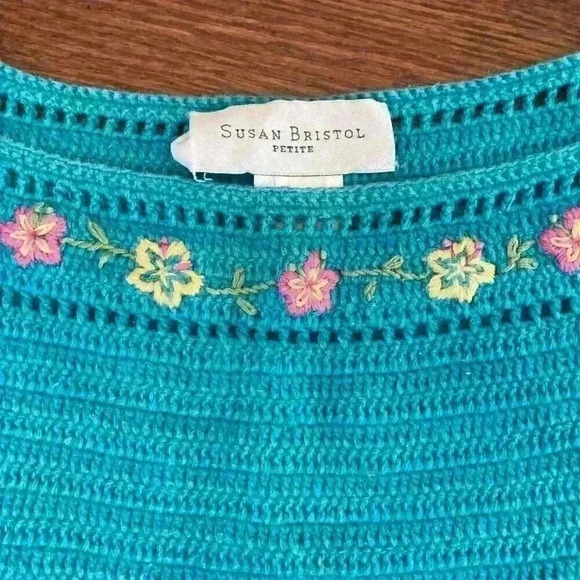 Susan Bristol Vintage Crochet Embroidered Sleeveless Tank Top Petite Small - Picture 3 of 12